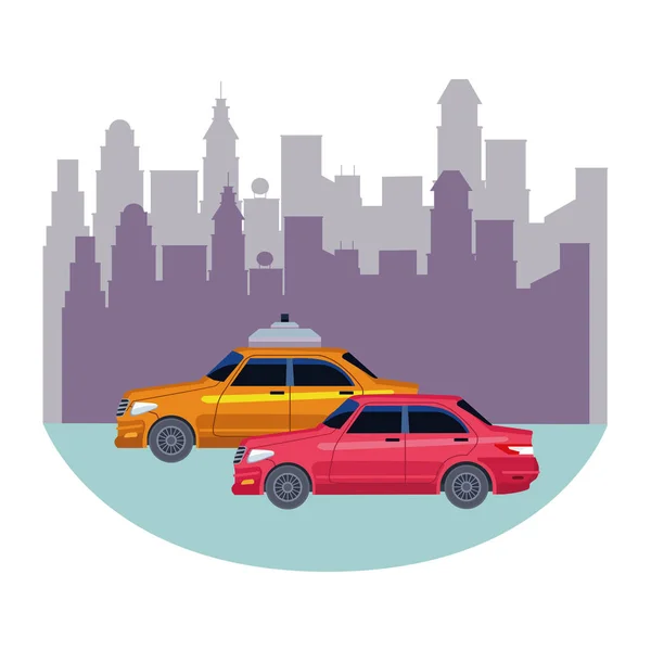 Taxi Autos Öffentlicher Verkehr Karikatur — Stockvektor