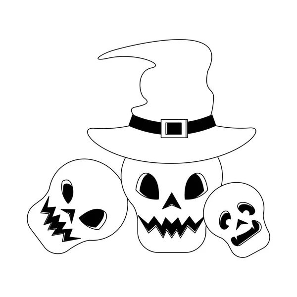 Хэллоуин октябрь страшный праздник мультфильм в черно-белом — стоковый вектор