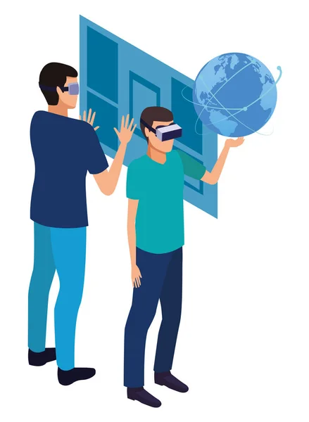 Realidade virtual tecnologia experiência cartoon —  Vetores de Stock