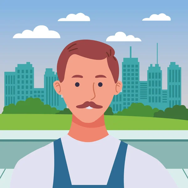 Encanador com perfil de trabalhador bigode desenhos animados —  Vetores de Stock