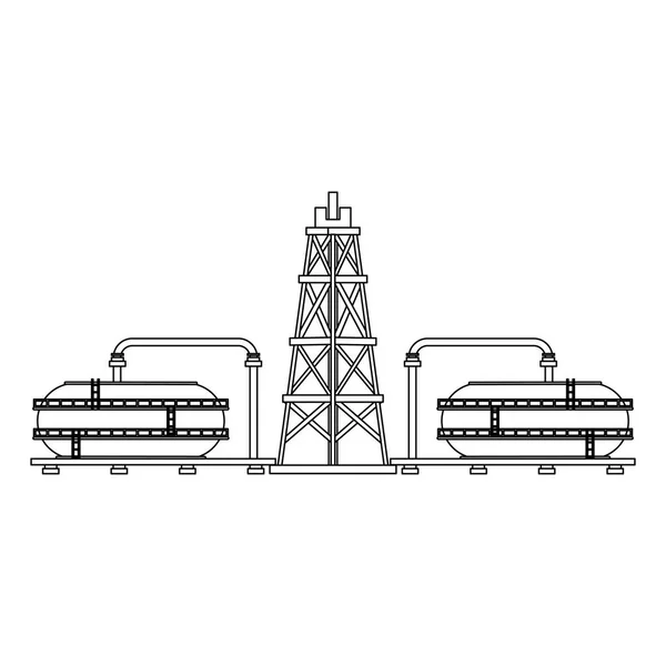 Refinaria de petróleo gás cartoon fábrica em preto e branco —  Vetores de Stock