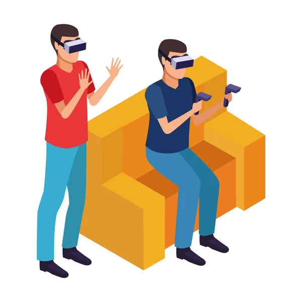 Εικονική πραγματικότητα τεχνολογία εμπειρία κινουμένων σχεδίων — Διανυσματικό Αρχείο
