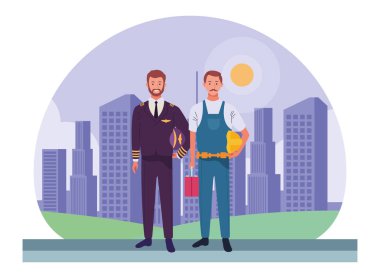 Profesyoneller işçiler çift gülümseyen karikatürler