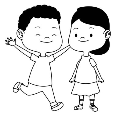 Sevimli mutlu çocuklar siyah beyaz eğlenceli karikatürler sahip