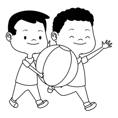 Sevimli mutlu çocuklar siyah beyaz eğlenceli karikatürler sahip