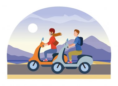 Scooter motosiklet karikatür sürme İnsanlar