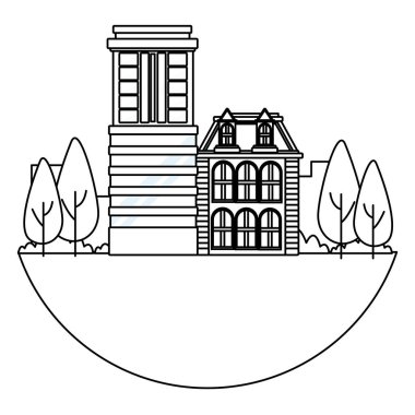 Kentsel binalar ve şehir mimarisi siyah beyaz