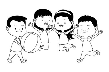 Sevimli mutlu çocuklar siyah beyaz eğleniyor