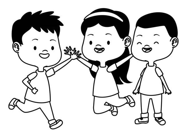 Lindos niños felices divirtiéndose en blanco y negro — Vector de stock