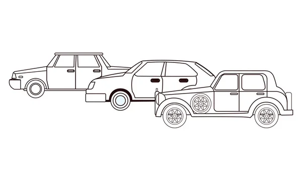 Vehículos de época y clásicos en blanco y negro — Vector de stock