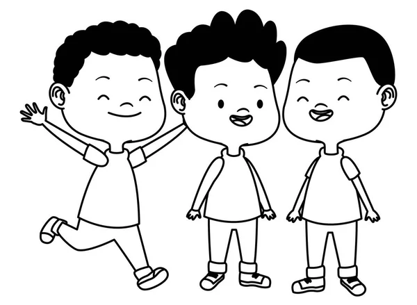 Söta glada barn ha kul i svart och vitt — Stock vektor