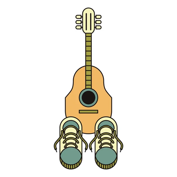 Guitarra acústica y zapatillas azules — Vector de stock