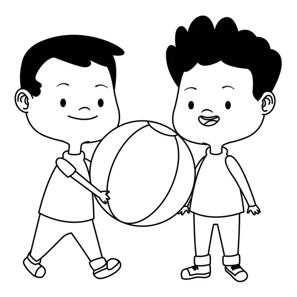 Enfants heureux mignons ayant des dessins animés amusants en noir et blanc — Image vectorielle