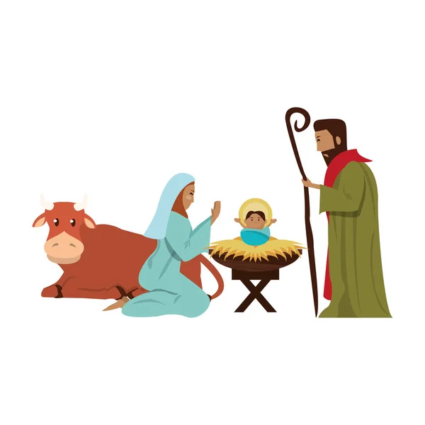 Feliz Navidad Natividad caricatura cristiana — Archivo Imágenes Vectoriales