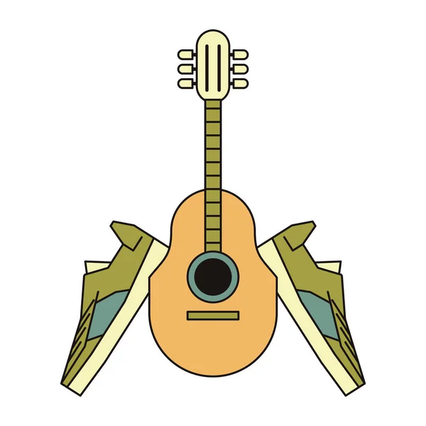 Guitarra acústica y zapatillas azules — Vector de stock