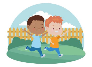 Sevimli mutlu çocuklar eğlenceli karikatürler sahip