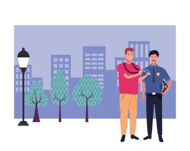 Profesyoneller işçiler çift gülümseyen karikatürler