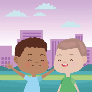 Sevimli mutlu çocuklar eğlenceli karikatürler sahip