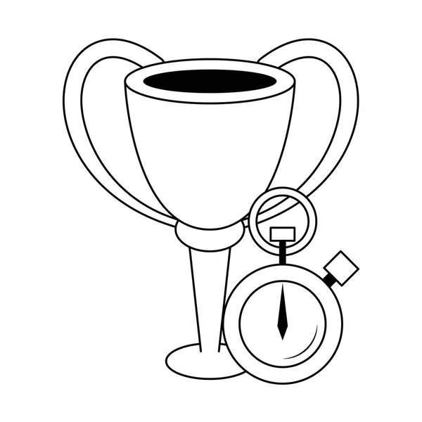 Trophy success champion cup cartoon in black and white — Stock Vector