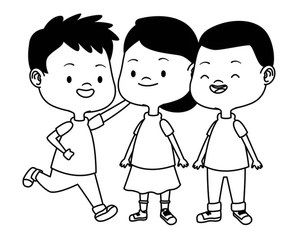 Carino bambini felici divertirsi in bianco e nero — Vettoriale Stock