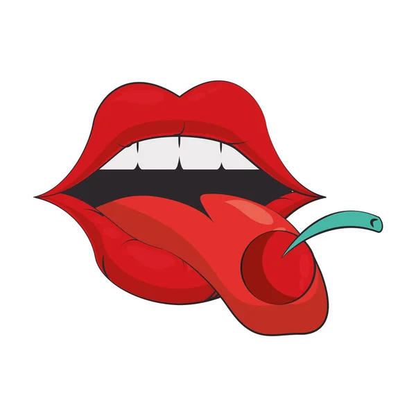 Seksi retro dudaklar makyaj karikatür — Stok Vektör