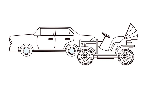 Veículos de carros antigos e clássicos em preto e branco — Vetor de Stock