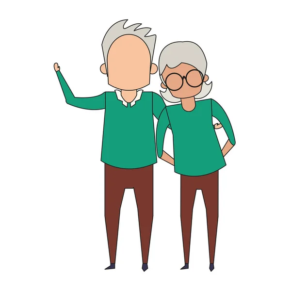 Nagyszülők Senior idős emberek rajzfilm arctalan — Stock Vector