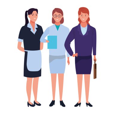 Profesyoneller işçi karakterleri çizgi film gülümseyen