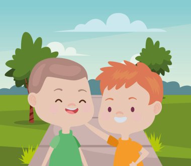 Sevimli mutlu çocuklar eğlenceli karikatürler sahip