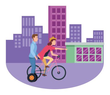 Bisiklet ve scooter kullanan gençler