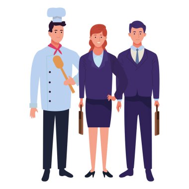 Profesyoneller işçi karakterleri çizgi film gülümseyen