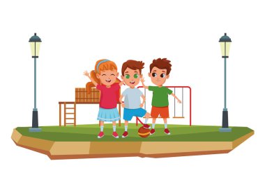 Çocuk arkadaşlar oyun ve gülümseyen çizgi film