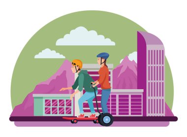 Kaykay ve elektrikli scooter ile gençler