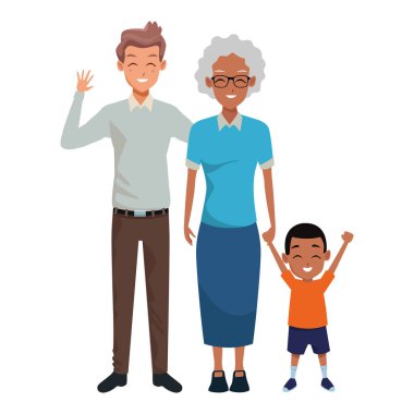 Afro çocuk ile aile babası ve büyükanne el