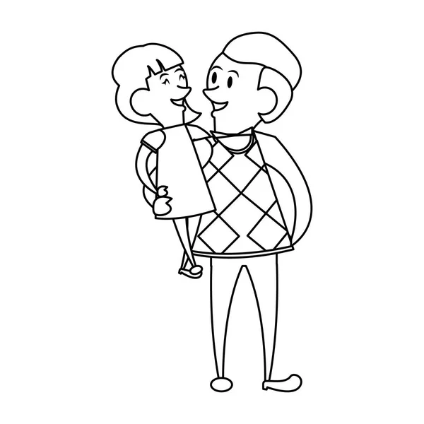 Fête des pères dessin animé de fête de famille en noir et blanc — Image vectorielle
