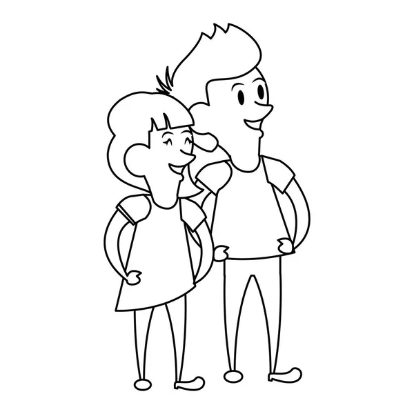 Přátelé děti malé děti kreslené černobíle — Stockový vektor