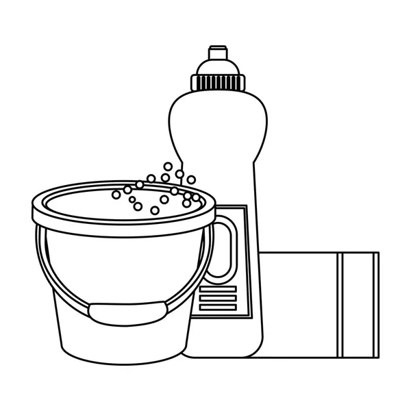 Комплект моющего оборудования и изделий черно-белого цвета — стоковый вектор