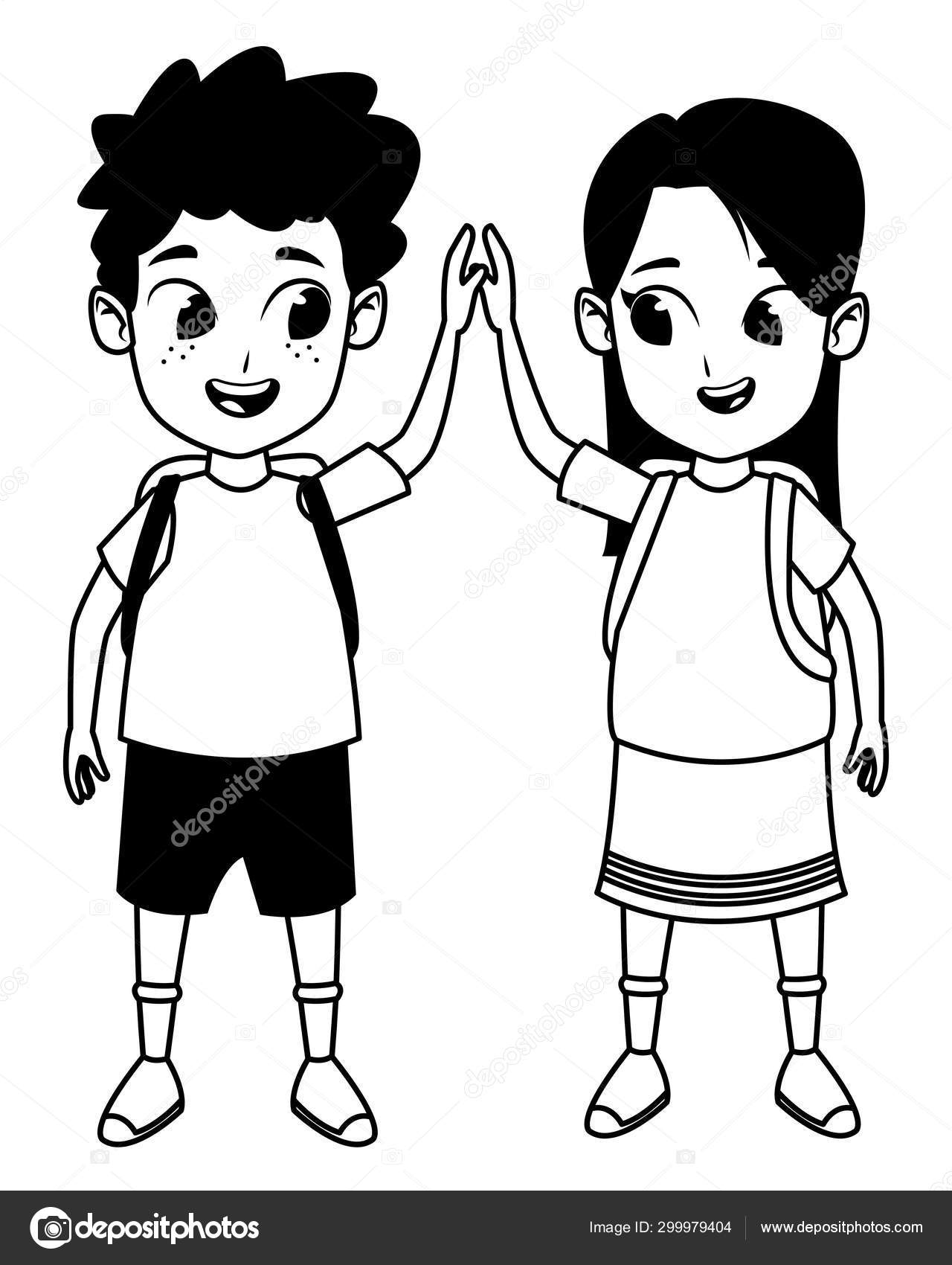 Adorable cute children childhood cartoon in black and white Stock