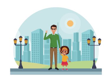 Küçük çocuk karikatür ile Aile Tek baba