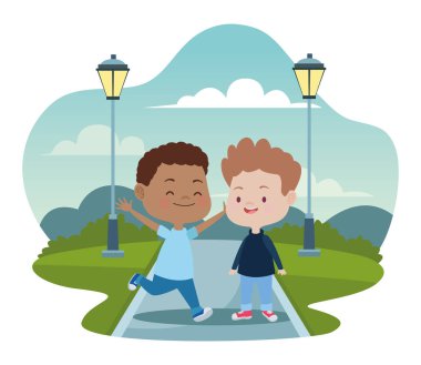 Sevimli mutlu çocuklar eğlenceli karikatürler sahip