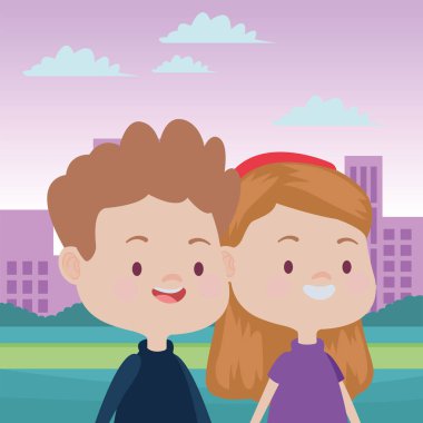 Sevimli mutlu çocuklar eğlenceli karikatürler sahip