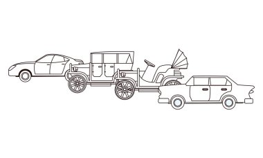 Siyah beyaz modern araba araçları ile Vintage ve klasik