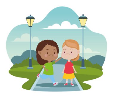 Sevimli mutlu çocuklar eğlenceli karikatürler sahip