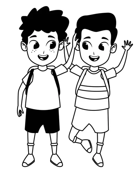 Dzieciństwo uczniowie słodkie kreskówka w czerni i bieli — Wektor stockowy
