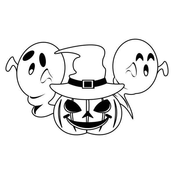 Halloween Oktober gruselige Feier Karikatur in schwarz-weiß — Stockvektor
