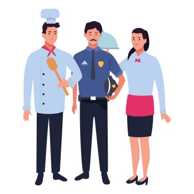 Profesyoneller işçi karakterleri çizgi film gülümseyen