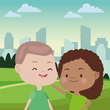 Sevimli mutlu çocuklar eğlenceli karikatürler sahip