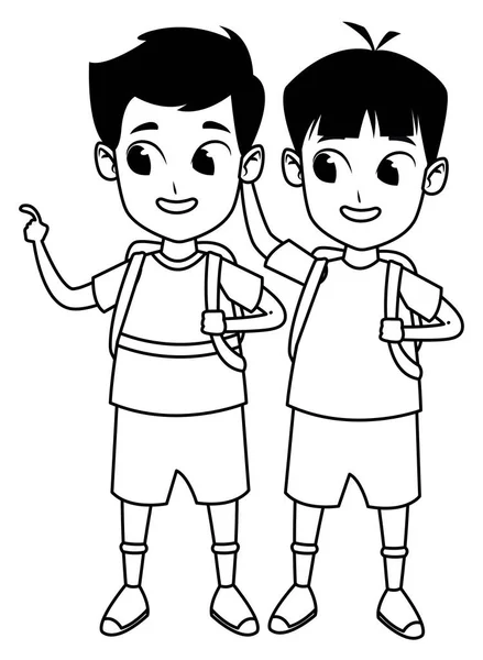 Dzieciństwo uczniowie słodkie kreskówka w czerni i bieli — Wektor stockowy