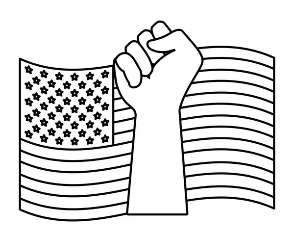 Stretta a mano sopra l'emblema della bandiera degli Stati Uniti in bianco e nero — Vettoriale Stock
