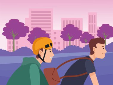 Erkek arkadaşlar bisiklet karikatür sürme